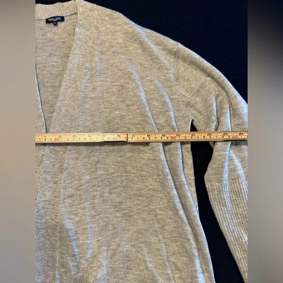 Light Gray Open Front Long 5% Cashmere Cardigan Sz S - Picture 7 of 15